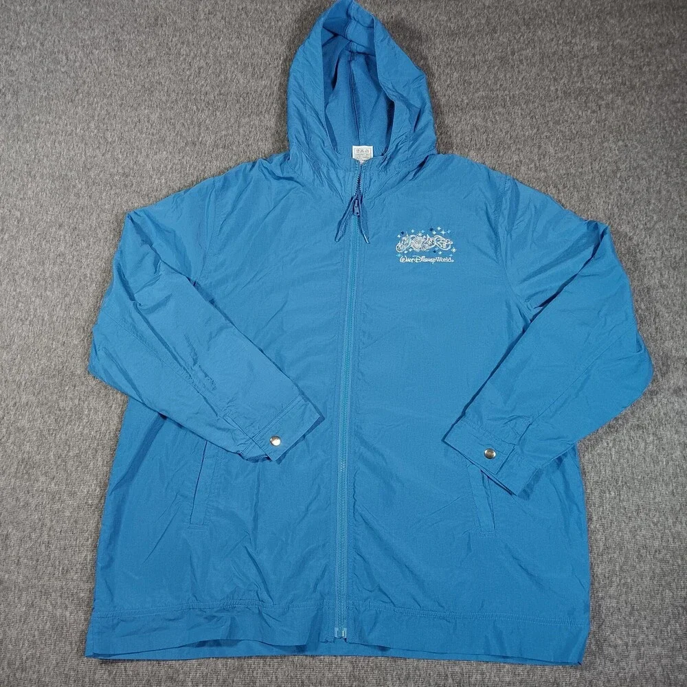 Disney Jacket Mens 1X Blue Embroidery Zip Up Waterproof Hooded Vintage